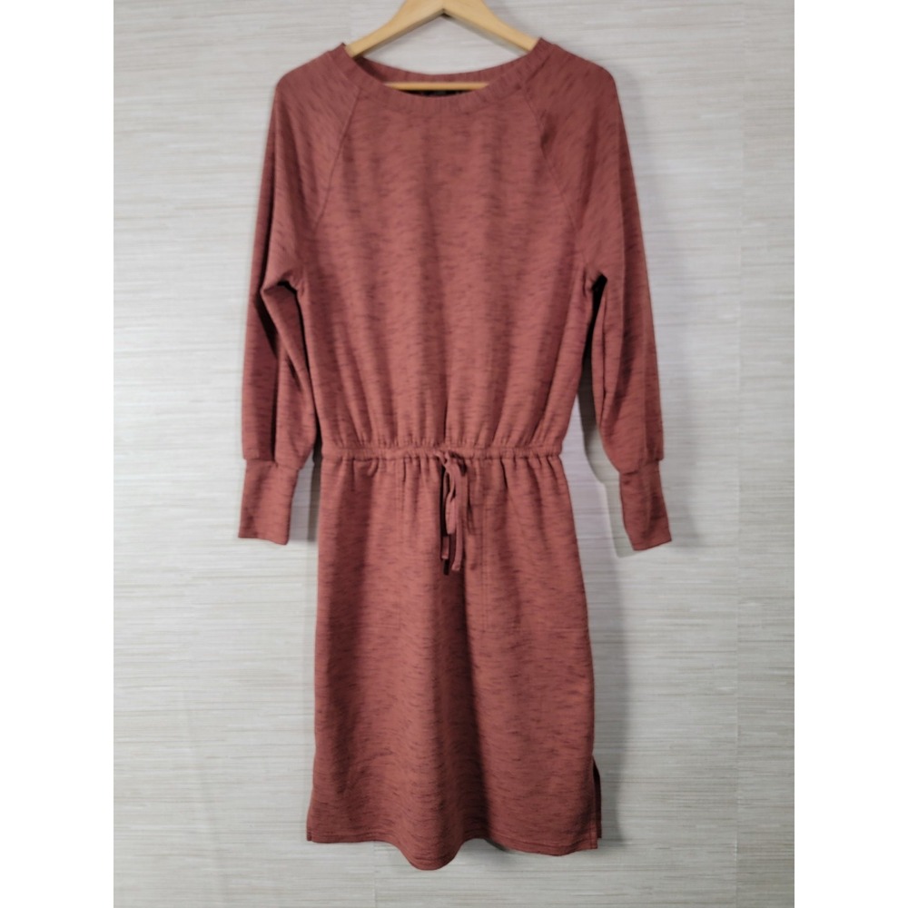 Prana Women's Midi Dress Rust Orange Long Sleeve Drawstring Size M